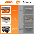 Electric Lunch Box For Adults, 2.8L Double Layer 100W Fast Heated Lunch Box, Heating Food Heater Warmer For Home Office Car Truck Use, Extra Large Lonchera Electrica Portátil 12/24V/110-230V, Black