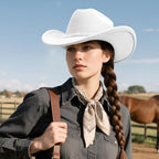 Dreshow Glitter Cowboy Hat Classic Western Rhinestone Cowgirl Hat Outdoor Wide Brim Retro Felt Fedora Hats Rolled Up Caps