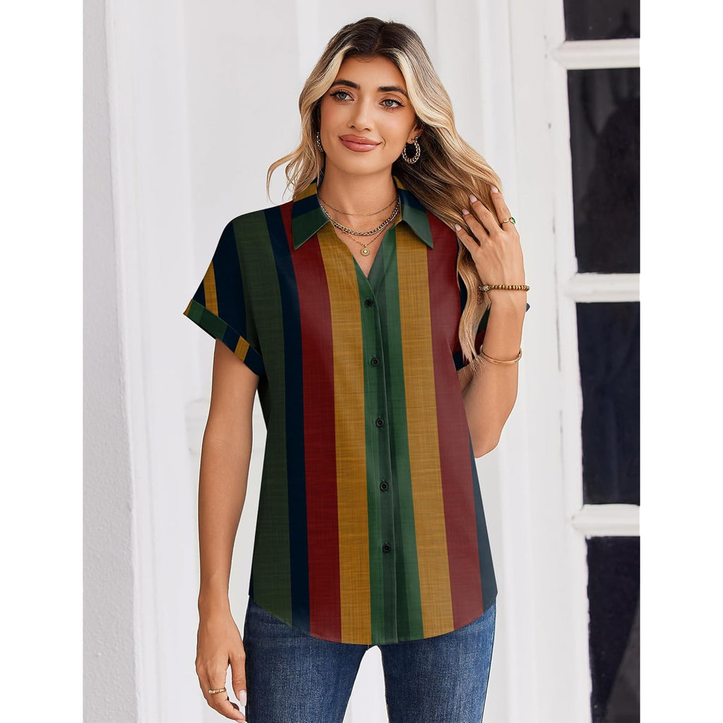 Womens Tops Short Sleeve Shirts Button Down Casual Blouses V Neck Outfits Summer Spring Clothes 2026