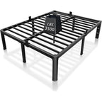 14 Inch Metal Queen Bed Frame With Rounded Corner And Headboard Hole Mattress Retainers 3500Lbs Heavy Duty Steel Slats No Box Spring Needed Platform Noise-Free Easy Assembly