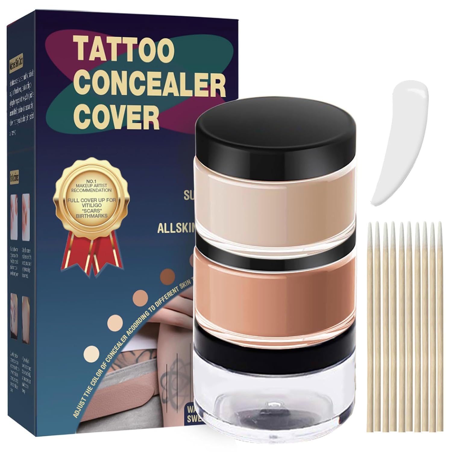 Tattoo Cover Up Makeup Waterproof, 2-Color Tattoo Concealer, Long Lasting Sweatproof Concealers and Neutralizing Makeup for Body, Naturally Cover Tattoos, Spots