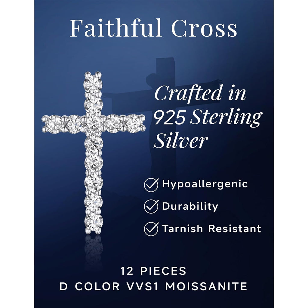 MomentWish Cross Necklace for Women, Christian Gifts for Her, Moissanite Cross Pendant, 925 Sterling Silver Necklaces Religious Anniversary Birthday Gifts for Women-