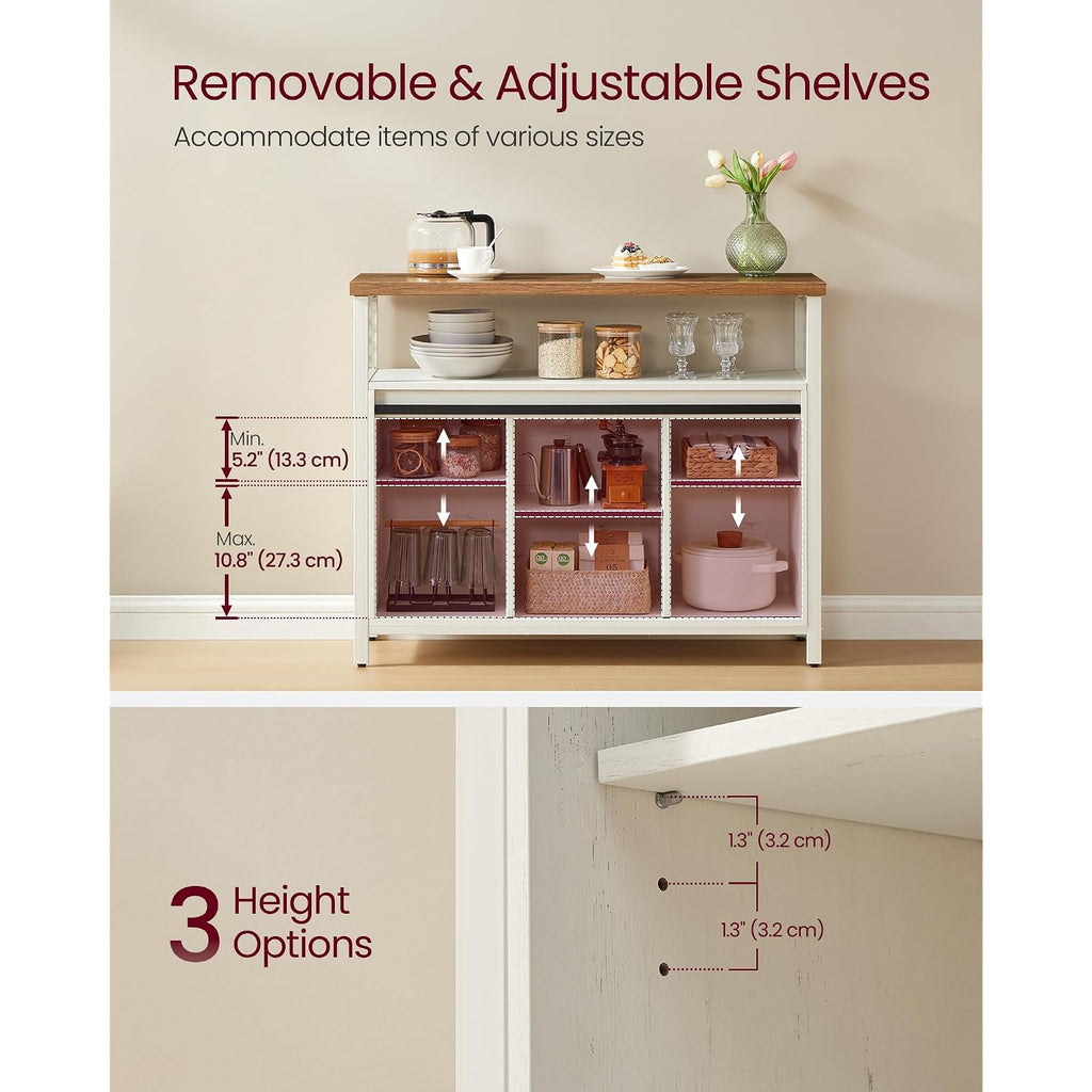 Vasagle Buffet Cabinet, Coffee Bar Storage Cabinet, Sideboard With 2 Sliding Barn Doors, Adjustable Shelves, 13 X 39.4 X 31.5 Inches, For Living Room, Rustic White And Honey Brown Ulsc092W01