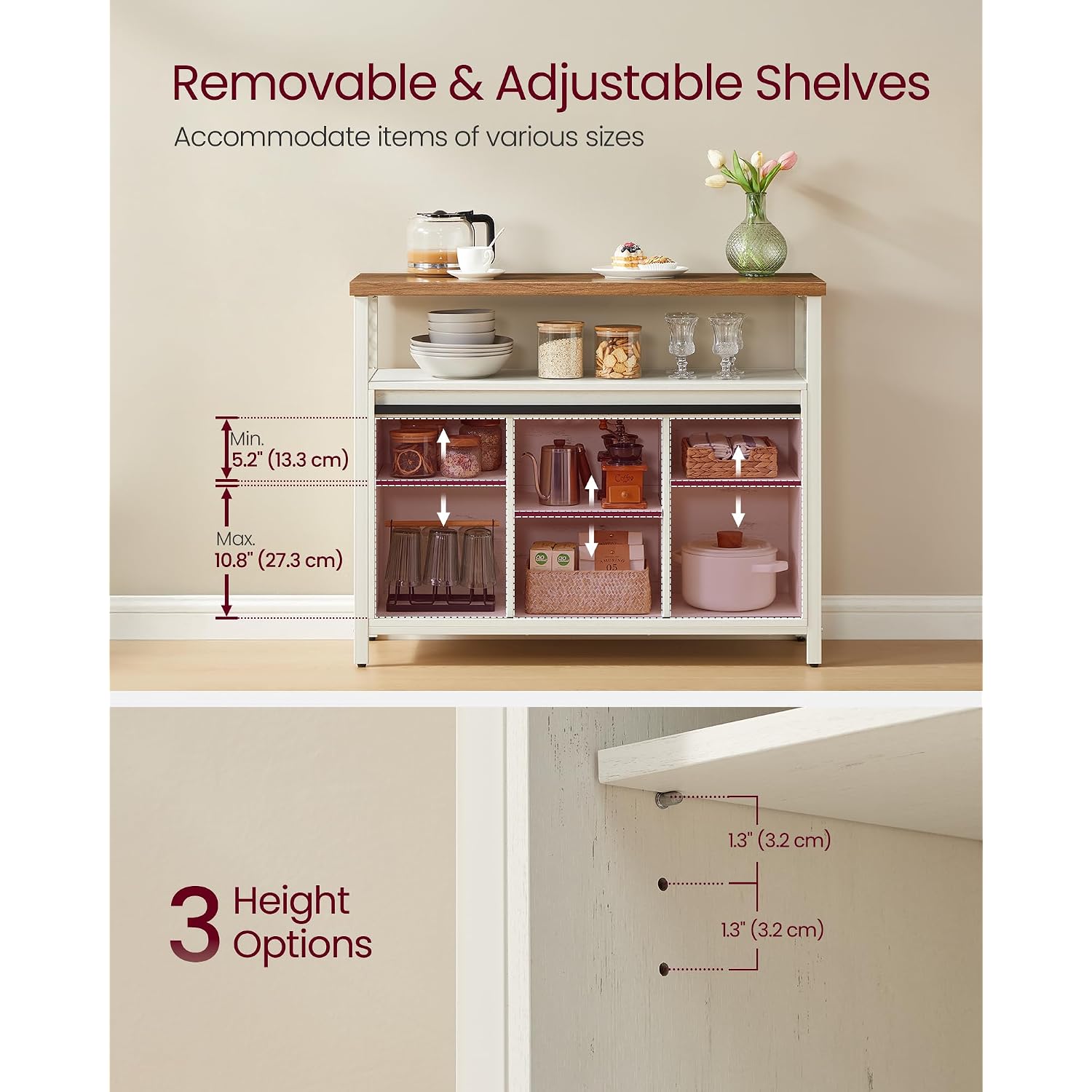 Vasagle Buffet Cabinet, Coffee Bar Storage Cabinet, Sideboard With 2 Sliding Barn Doors, Adjustable Shelves, 13 X 39.4 X 31.5 Inches, For Living Room, Rustic White And Honey Brown Ulsc092W01