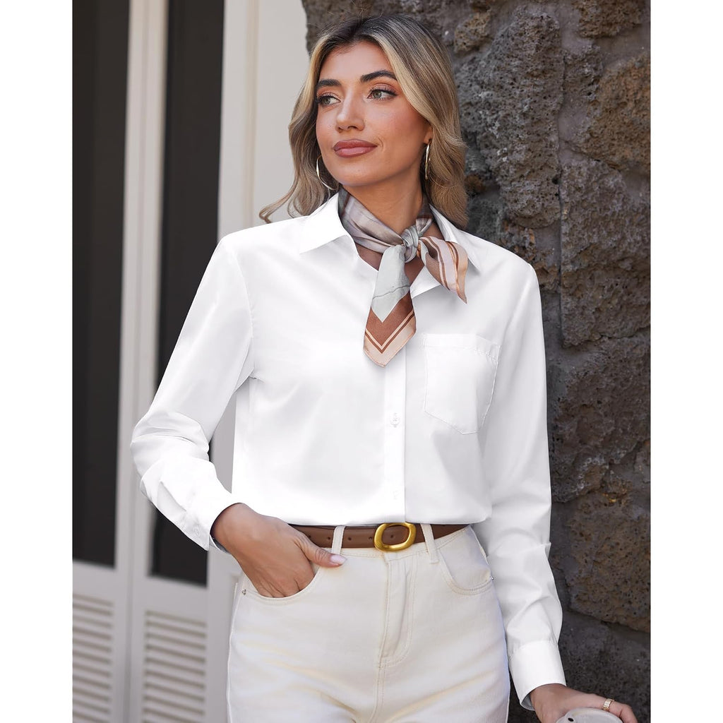 J.Ver Button Down Shirts For Women Wrinkle Free Long Sleeve Dress Shirt Business Casual Work Blouse With Pocket