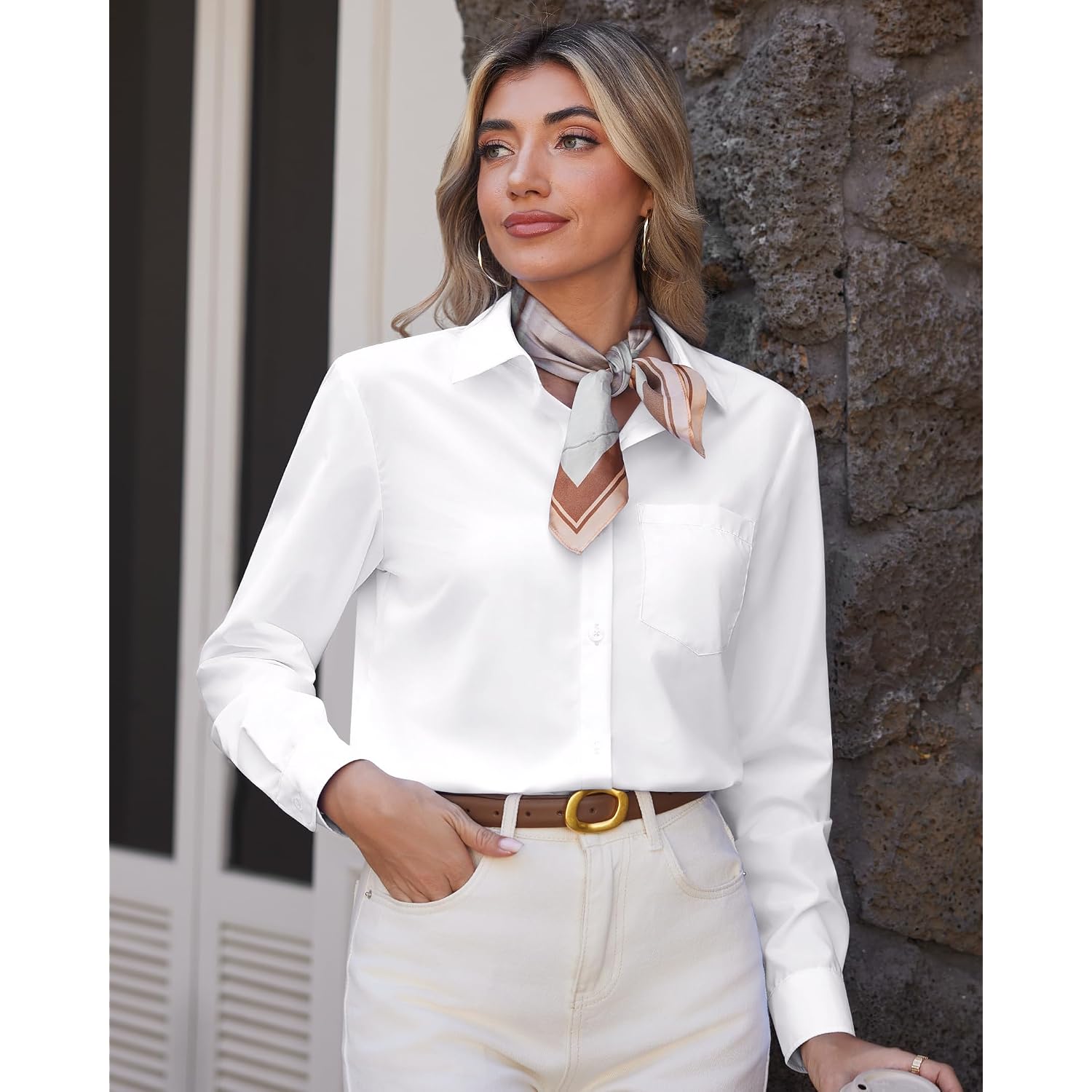 J.Ver Button Down Shirts For Women Wrinkle Free Long Sleeve Dress Shirt Business Casual Work Blouse With Pocket