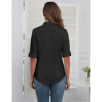 Womens Button Down Shirts 3/4 Sleeve Dress Blouses Business Casual Collared Oxford Tops
