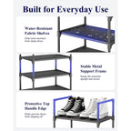 Kitsure Shoe Rack - 10-Tier Shoe Organizer With Detachable Fabric Shelves & Metal Frame, Tall Shoe Rack For Closet, Entryway, Living Room, 16.9" Wide - 10 Tier, Black