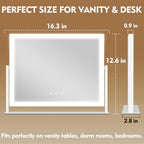 Rolove Lighted Makeup Mirror 16.3"X12.6", Hollywood Vanity Mirror With 10X Magnifier, 3 Color Led Lighting Modes, Smart Touch Control & 360° Rotation, Tabletop Makeup Mirror (White, Gift Ready)