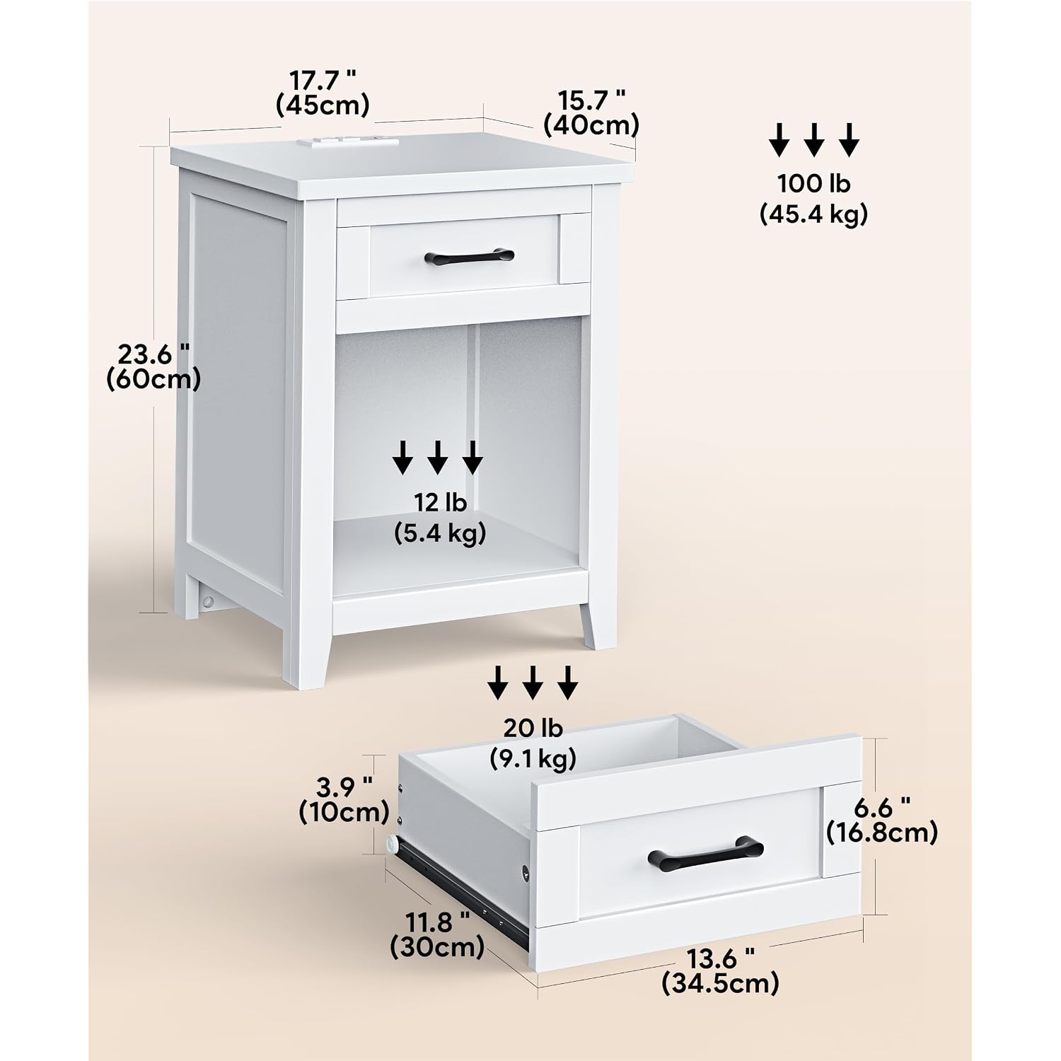 Decofy Farmhouse Nightstand With Charging Station & Large Storage, Set Of 2 Modern End Tables With Outlets, Usb Ports And Type-C Ports, Easy Assembly For Bedroom (Pure White)