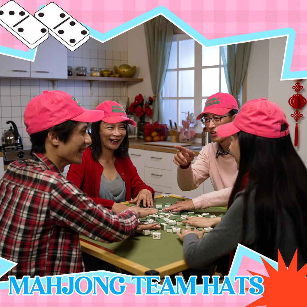 Mahjong Print Trucker Hat Mahj Squad Embroidered Cap Mahj Cap Foam Trucker Hat for Mahjong Accessories Party Gifts Deep Pink