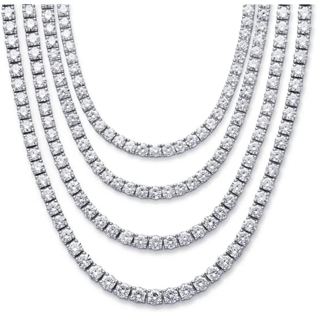 DEWBERRY 8 to 19 CTTW Round VS/FG IGI Certified Lab Grown Diamond Riviera Tennis Necklace Length 16",18", 20" & 22 inch 925 Silver 14K Gold Plated 4 Prong Set Uniform Straight Line Tennis Necklace