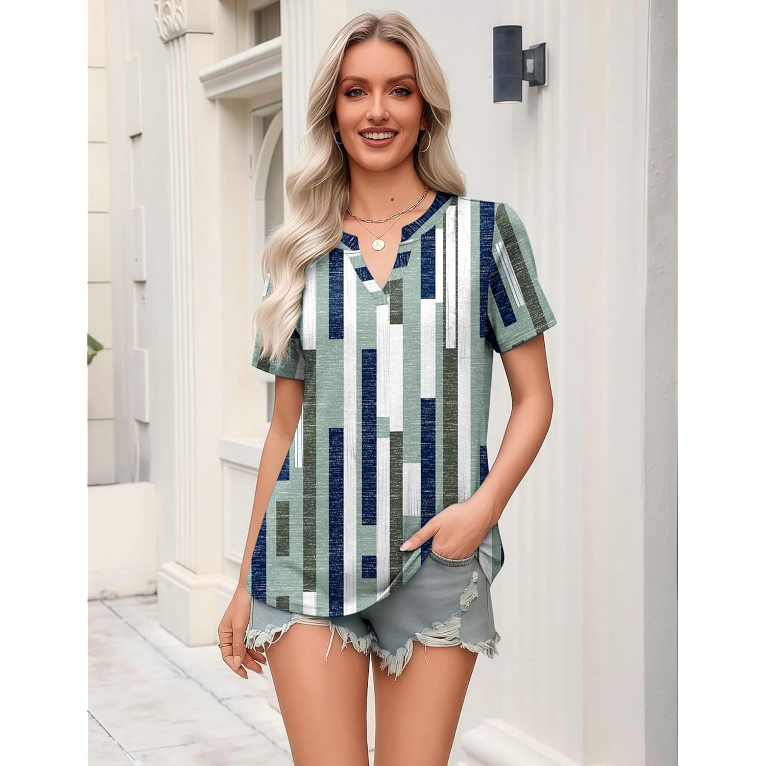 Womens Tops Short Sleeve V Neck Tee Shirts Cute Dressy Casual Clothing Business Work Blouse