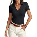 Womens Short Sleeve Work Shirts Summer V Neck Business Casual Polo Tops 2026 Fitted Basic Office Blouses