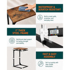 C-Shaped Side Table For Couch - Small Coffee Stand Sofa Tray Desk With Metal Frame And Waterproof Scratch Resistant, Modern End Accent For Living Room, Bedroom, Small Spaces, Rustic Brown