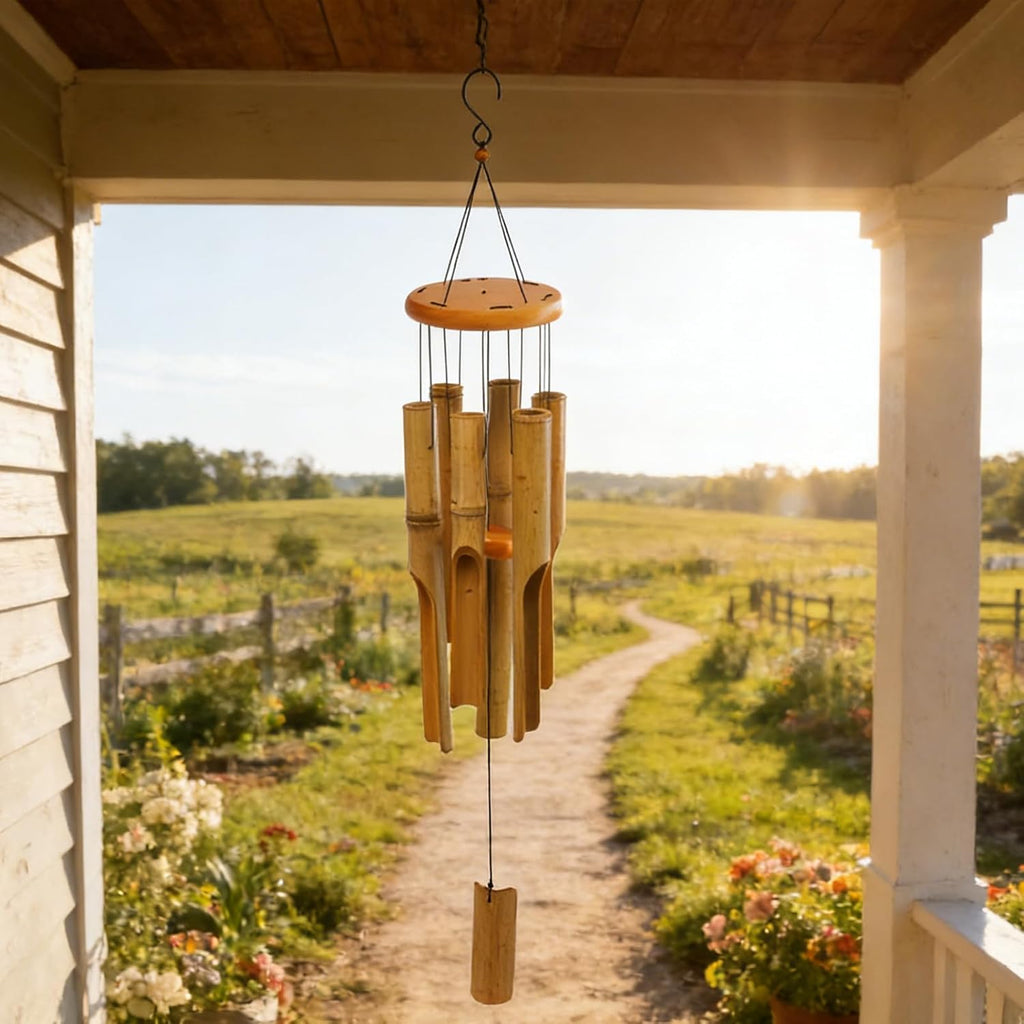 Bamboo Wind Chimes, Deep Tone Wooden Wind Chime Outdoor Garden Decor | Natural Wooden Wind Chimes For Outside With Soothing Tones, Durable Outdoor Design, Easy Hanging Hook, Perfect Garden Decor