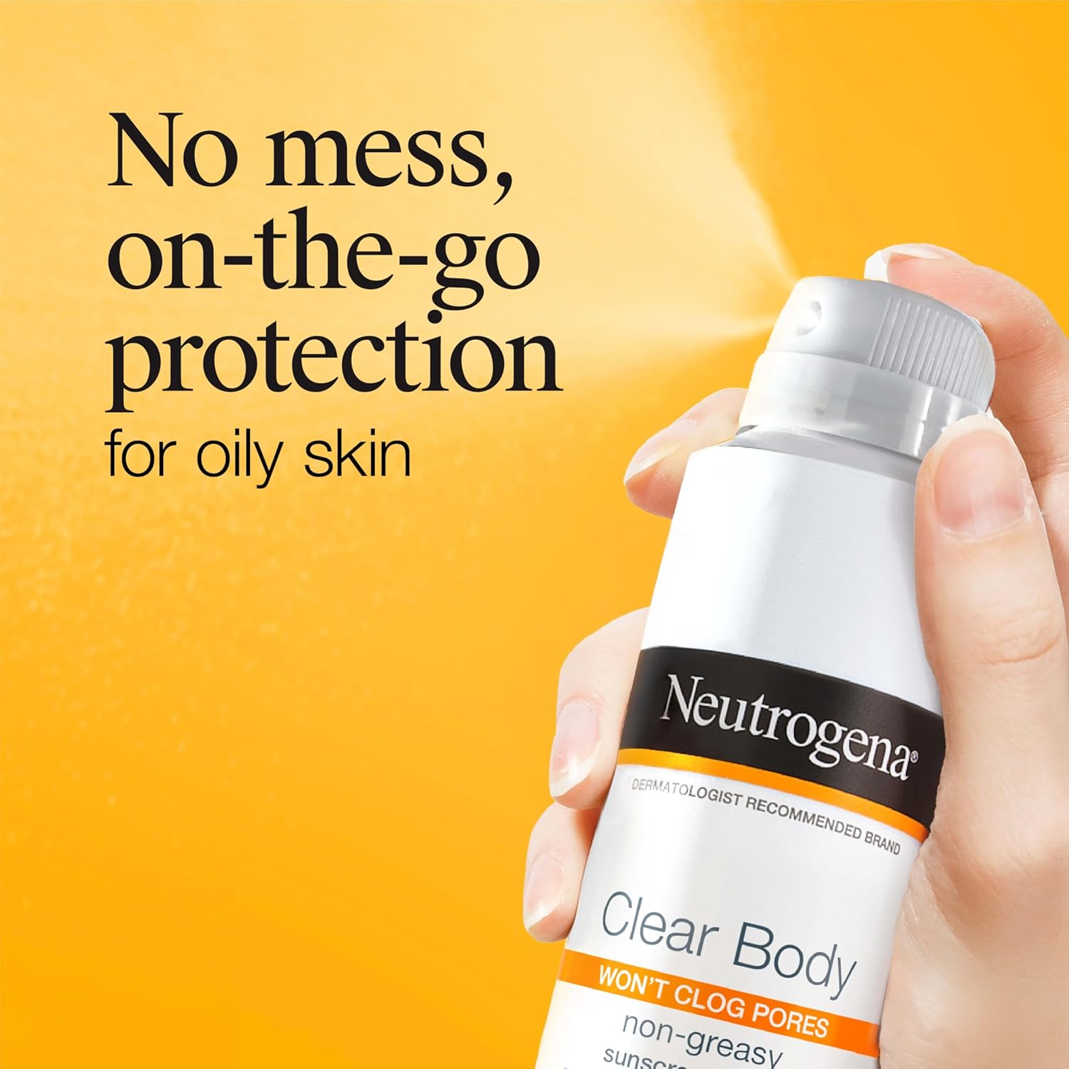 Neutrogena Clear Body SPF 50 Sunscreen Spray, Broad Spectrum UVA/UVB Sun Protection, Water-Resistant, Non-Comedogenic, Lightweight Body Sunscreen with Vitamin E & Niacinamide for Skin Care, 5 oz