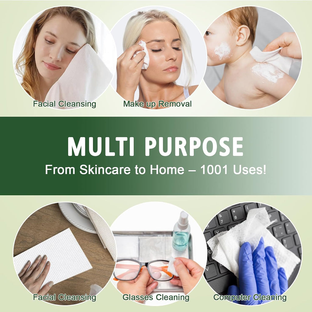 Disposable Face Towels 100 Count, Biodegradable Ultra Soft & Thick Facial Towels For Sensitive Skin, Lint-Free Makeup Remover Dry Wipes, Multi-Purpose Cleansing Towelettes For Face Wipes, Skincare