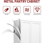 Aqy Kitchen Pantry Cabinet,61" White Pantry Storage Cabinet With 4 Tier Adjustable Shelves And 2 Doors,Freestanding Cupboard,Metal Pantry Cabinets With Handle For Living Room Kitchen Assembly Required
