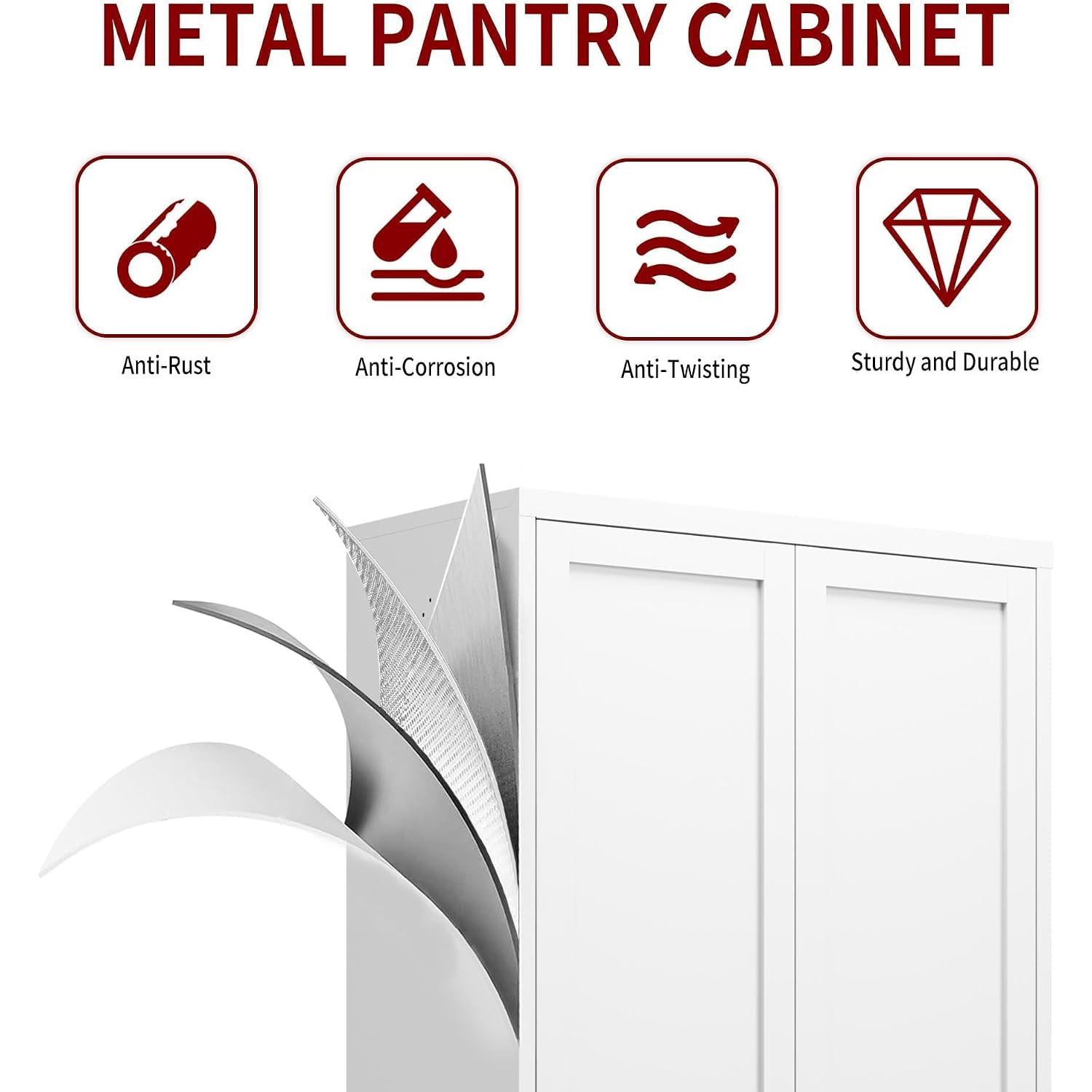 Aqy Kitchen Pantry Cabinet,61" White Pantry Storage Cabinet With 4 Tier Adjustable Shelves And 2 Doors,Freestanding Cupboard,Metal Pantry Cabinets With Handle For Living Room Kitchen Assembly Required
