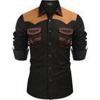 Coofandy Men'S Western Cowboy Shirt Embroidered Long Sleeve Slim Fit Casual Cotton Button Down Hippie Shirts With Pockets