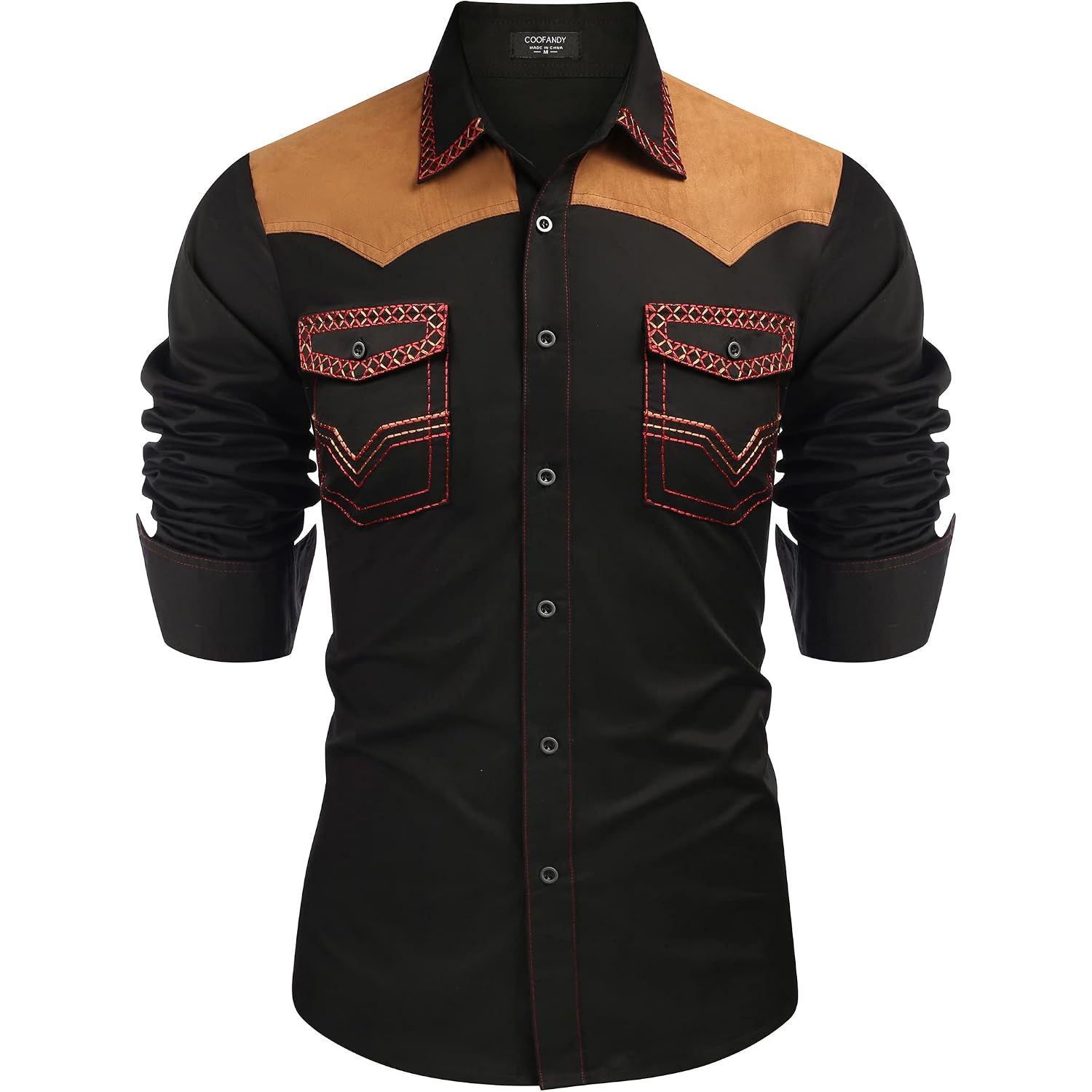 Coofandy Men'S Western Cowboy Shirt Embroidered Long Sleeve Slim Fit Casual Cotton Button Down Hippie Shirts With Pockets