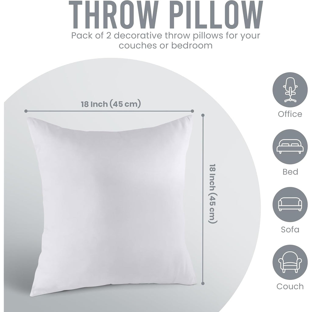 Utopia Bedding 18x18 Pillow Inserts, Set of 2, White – Indoor Decorative Throw Pillows for Bed, Sofa & Couch – Soft, Supportive & Fluffy Cushion Inserts