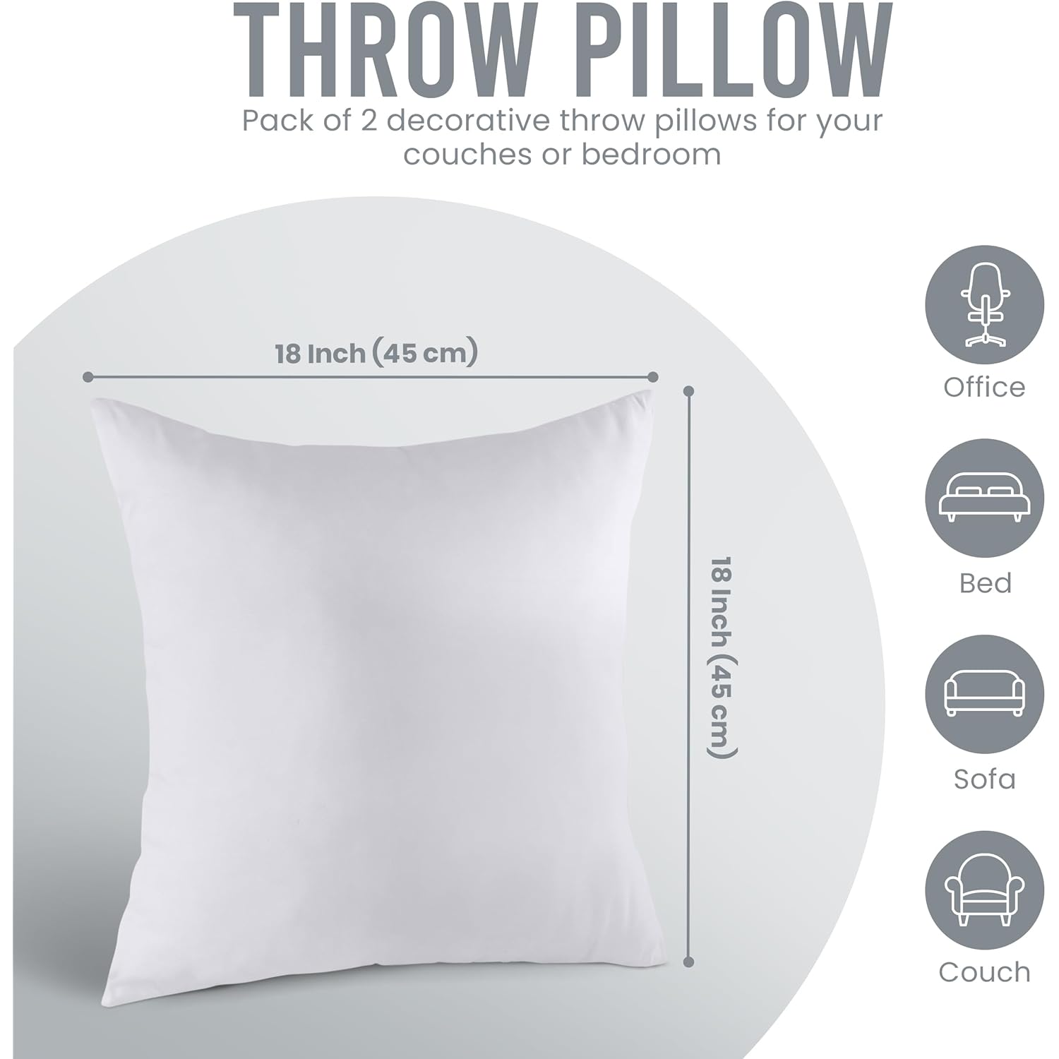 Utopia Bedding 18x18 Pillow Inserts, Set of 2, White – Indoor Decorative Throw Pillows for Bed, Sofa & Couch – Soft, Supportive & Fluffy Cushion Inserts