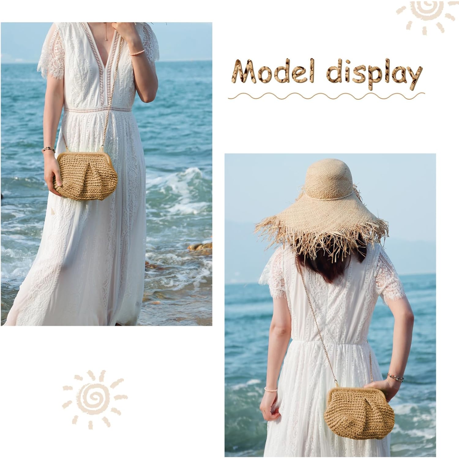 Emprier Straw Clutch Purses for Women Cloud Dumpling Pouch Straw Crossbody Shoulder Handbag Summer Beach Woven Bag