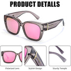 LVIOE Polarized Fit Over Sunglasses for Women Men Oversized Square Over Glasses Sunglasses with UV Protection A02 Grey Frame/Pink Lens
