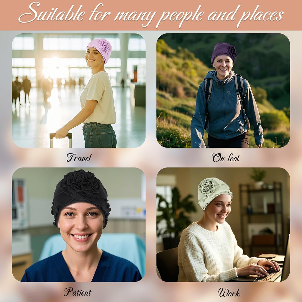 JarseHera 4PCS Cotton Chemo Headwear for Women Soft Cancer Caps Beanie for Hair Loss 4 Pcs,lt Pink+lt Purple+tiffany Blue+sage Green
