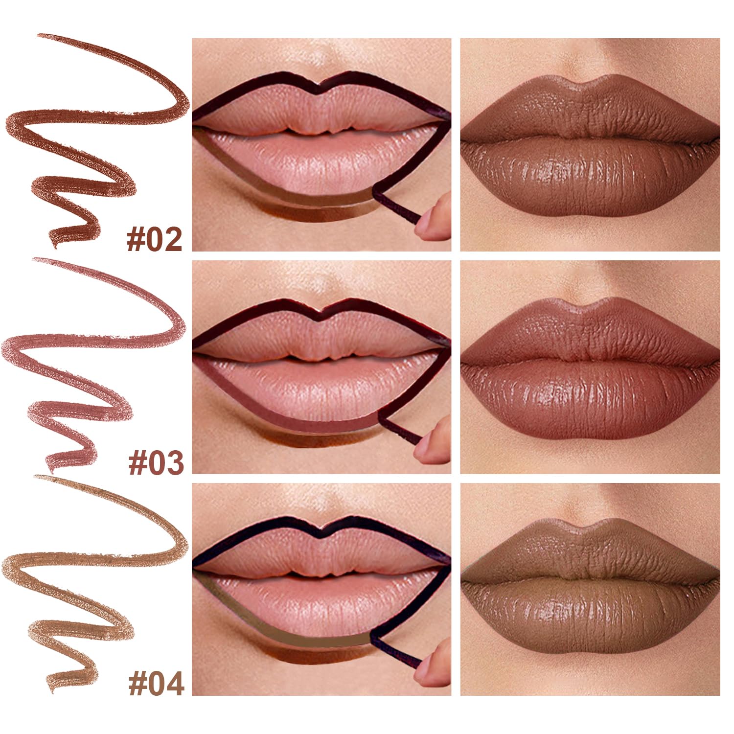 3 Colors Peel Off Lip Liner Stain with Tweezer Kit, Long Lasting Waterproof Lip Tint Stains Makeup Set with Matte Finish for Women, Natural Look, Easy to Use, for All Skin Types (#2,3,4)