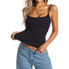 Womens Lace Camisole Tops Square Neck Ribbed Tank Tops Adjustable Spaghetti Straps Sleeveless Summer Shirt 2026