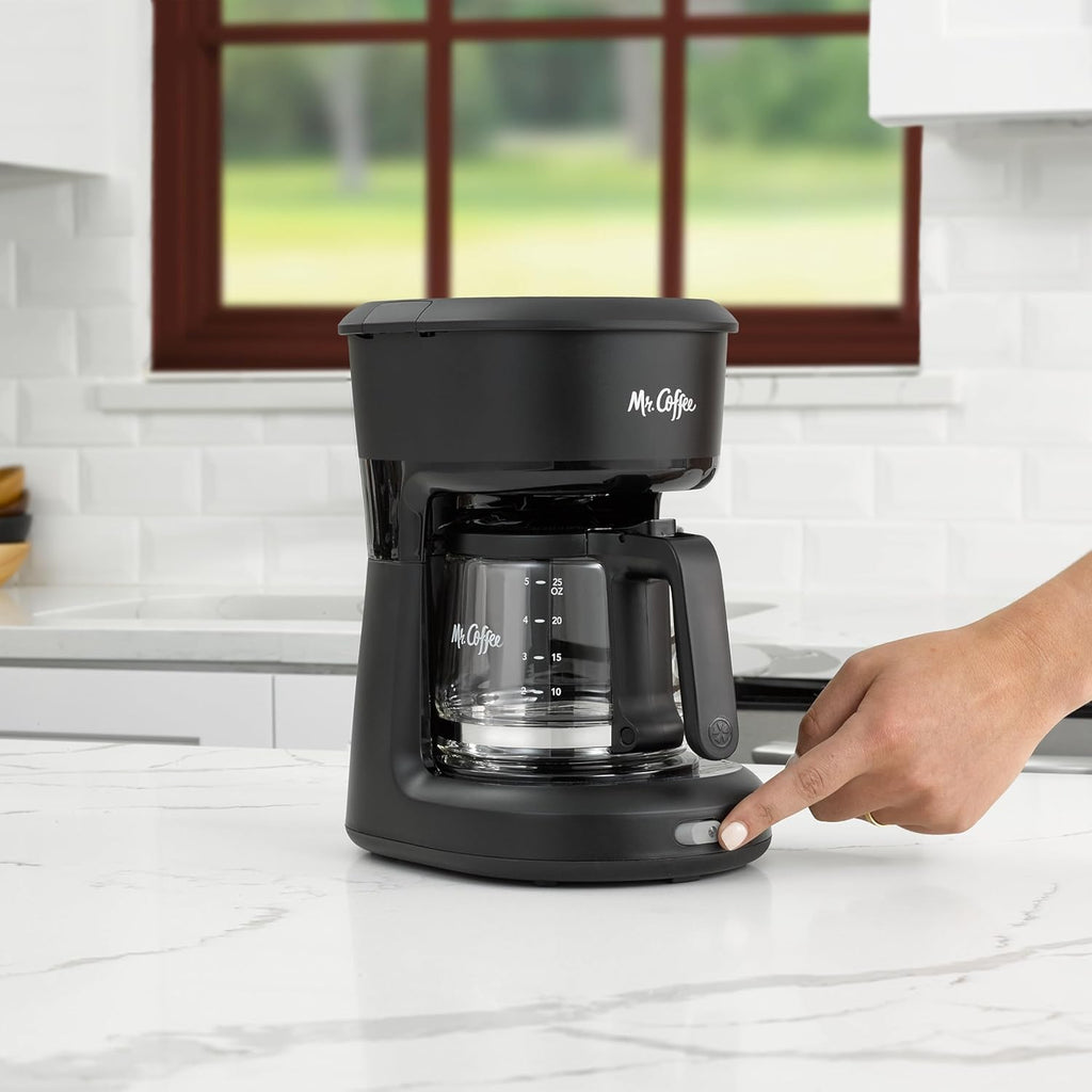 Mr. Coffee Mini Brew 5-Cup Coffee Maker with Auto-Pause & Ergonomic Carafe, Brews up to 25oz of Coffee, Perfect for Home & Office Use, Black