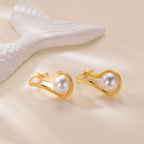 14K Gold Earrings for Women Gold Hoop Earrings Pearl Earrings for Women Hoop Solitaire Teardrop-Shaped with Twisted Lines Eye-catching Pearl Drop Dangle Hoops Earring for Womens 24mm