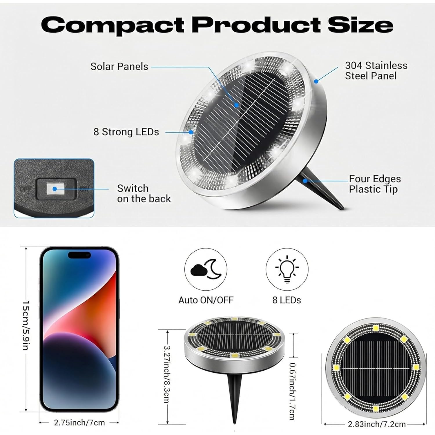 Solar Lights Outdoor Waterproof, 8 Pack Solar Powered Ground Lights Outdoor, Ip68 Waterproof, Anti-Rust, Solar Garden Lights Landscape Lighting For Pathway Yard Lawn Walkway Driveway,Cool White