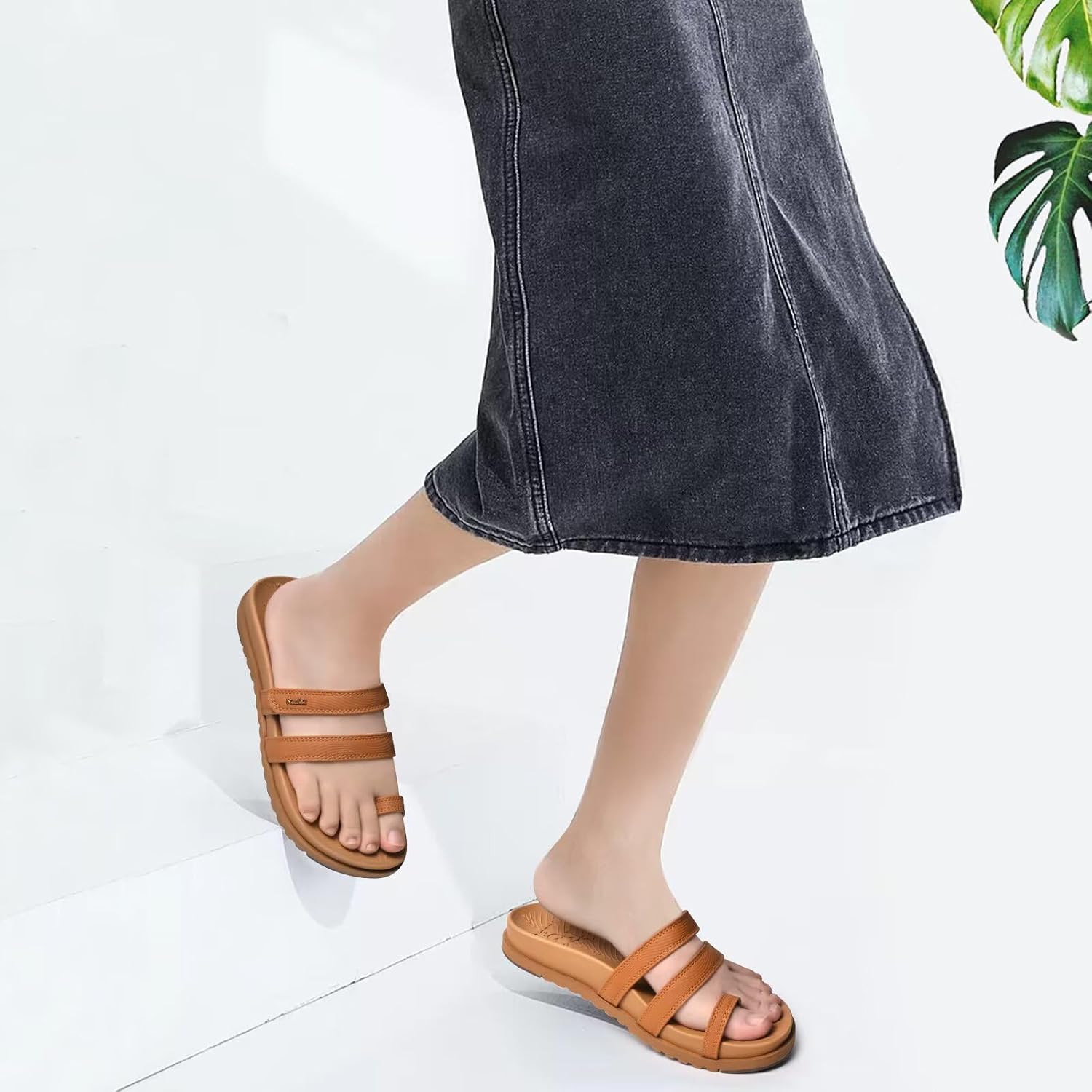 Kuailu Womens Slides Sandals With Plantar Fasciitis Arch Support Fashion Comfort Adjustable Flat Sandals Ladies Lightweight Orthotic Slip On Sandals