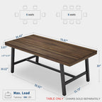 Garveehome Industrial Dining Table For 6-8, 70.87" Heavy Duty Rectangular Kitchen Table With 2"×2" Metal Legs & Wood Top, Large Dining Table For Home Office, Dining (Brown, 71" Non-Extendable)