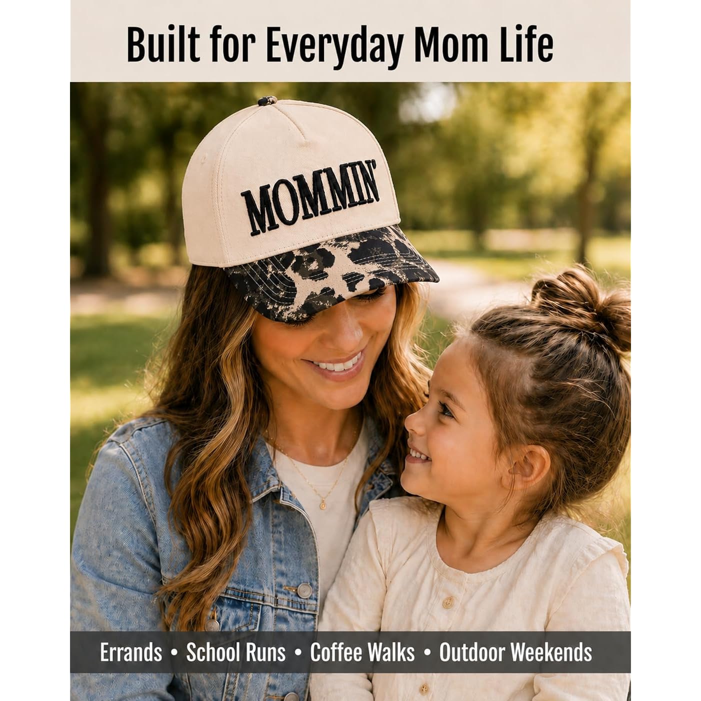 Mommin Trucker Hat for Women, Adjustable Embroidered Mom Baseball Cap -Christmas Mothers Day Birthday Gifts for Mom & Wife Mommin Leopard-01