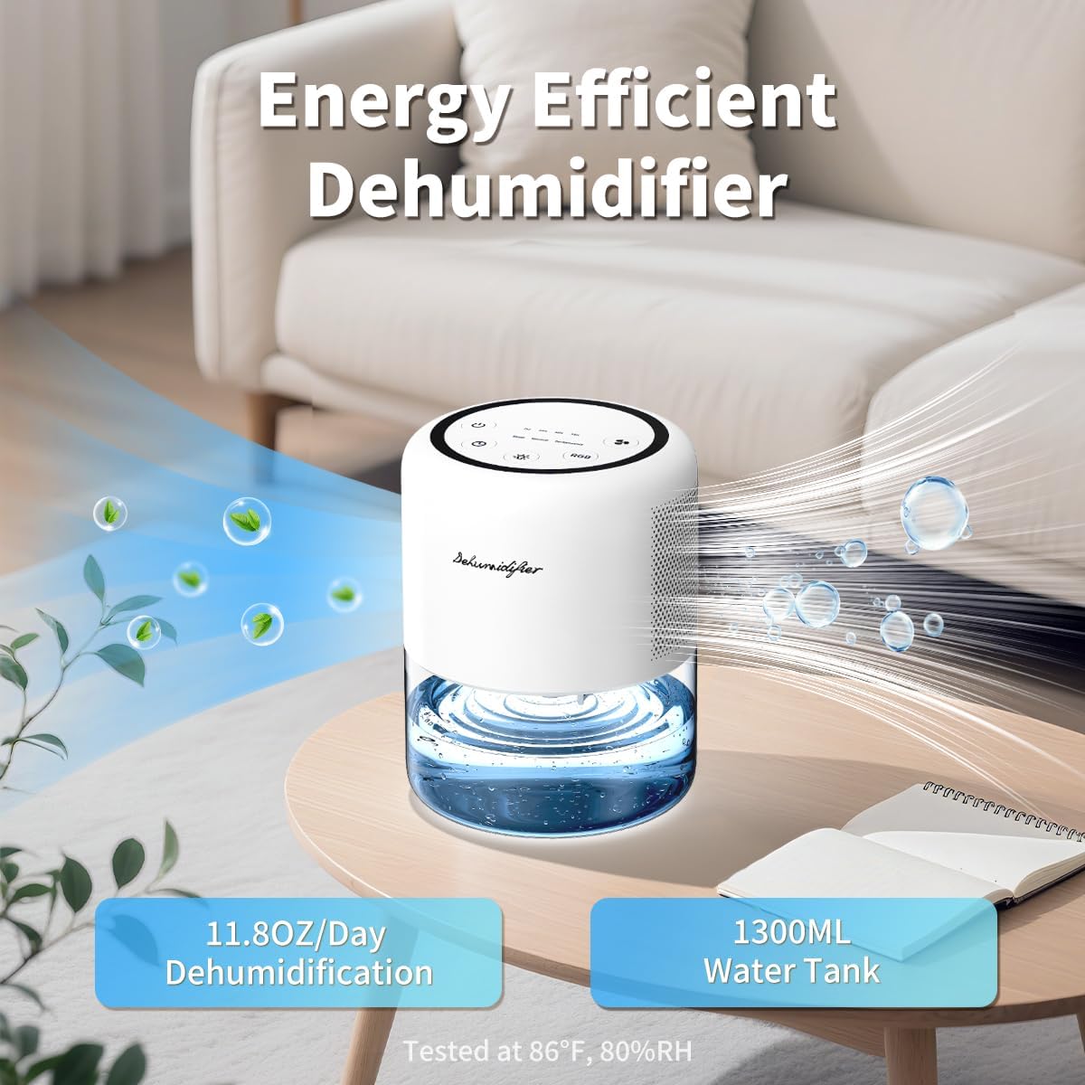 44Oz(1.3L) Small Dehumidifier For Home Auto-Off Quiet Portable Dehumidifier With 3 Modes 10 Color Lights 4 Timer Settings For Bedroom Bathroom Closet (215 Sq.Ft)