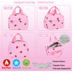 Girls Backpack Set With Lunch Box & Pencil Case, Floral Print Girls School Backpack For Elementary/Middle/High School (Pink-Strawberry)
