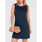 Anrabess Womens Summer Casual Mini Dresses 2026 Sleeveless Crewneck Split Wrinkle-Free Beach Travel Vacation Short Sundress