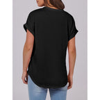 Womens Short Sleeve Henley Tops V Neck Dressy Casual Blouses Summer Trendy Tee Shirts 2026 Vacation Fashion Clothes