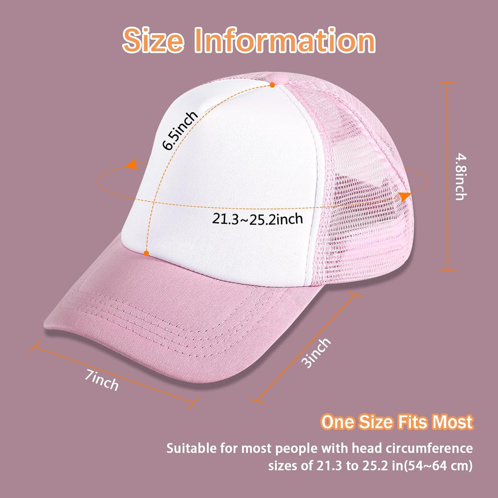 5 Pack Sublimation Blank Baseball Cap Adjustable Hat Polyester Mesh Trucker Hats for Men and Women 5pcs Pink and White Hat