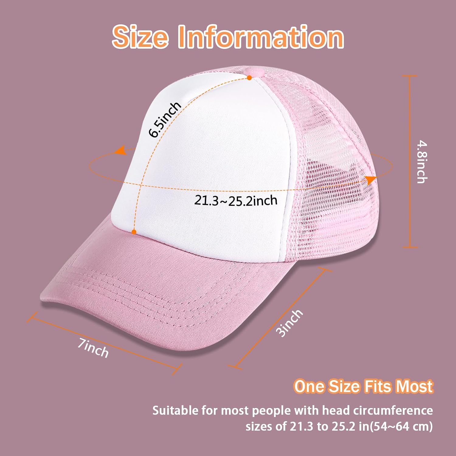 5 Pack Sublimation Blank Baseball Cap Adjustable Hat Polyester Mesh Trucker Hats for Men and Women 5pcs Pink and White Hat