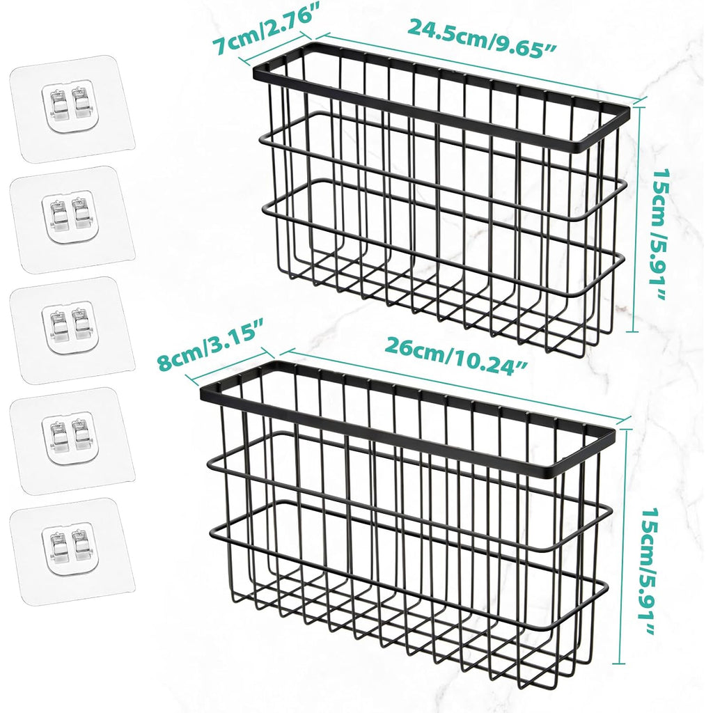 Sinnsally 2 Pack Cabinet Door Organizer,Self Adhesive Lid Organizers Inside Cabinet Storage Boxes,Hanging Storage Basket Organizer Wall Mounted Pantry Caddy Cup Holder For Kitchen,Fridge,Bathroom