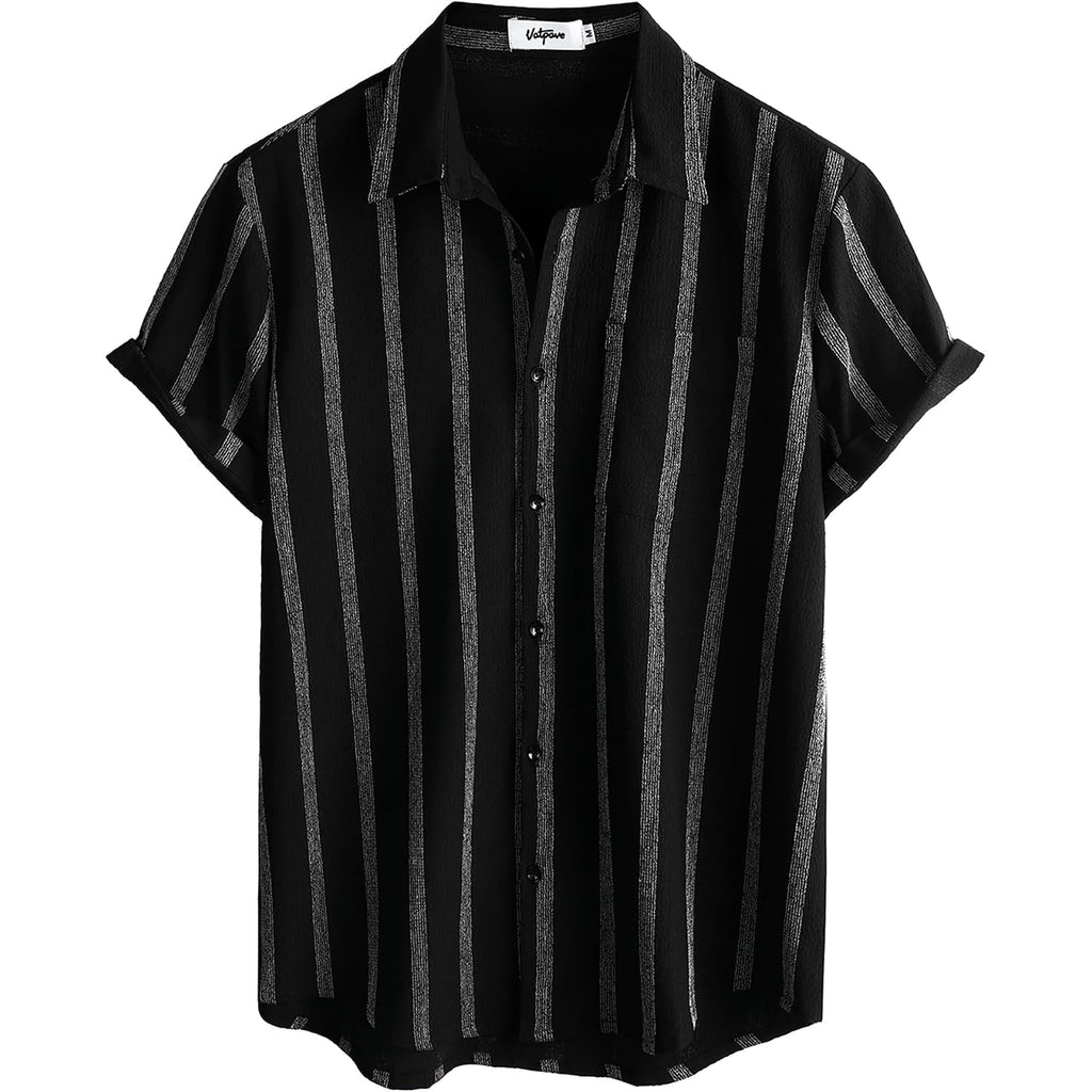 Vatpave Mens Summer Striped Shirts Button Down Short Sleeve Vintage Beach Hawaiian Shirts With Pocket