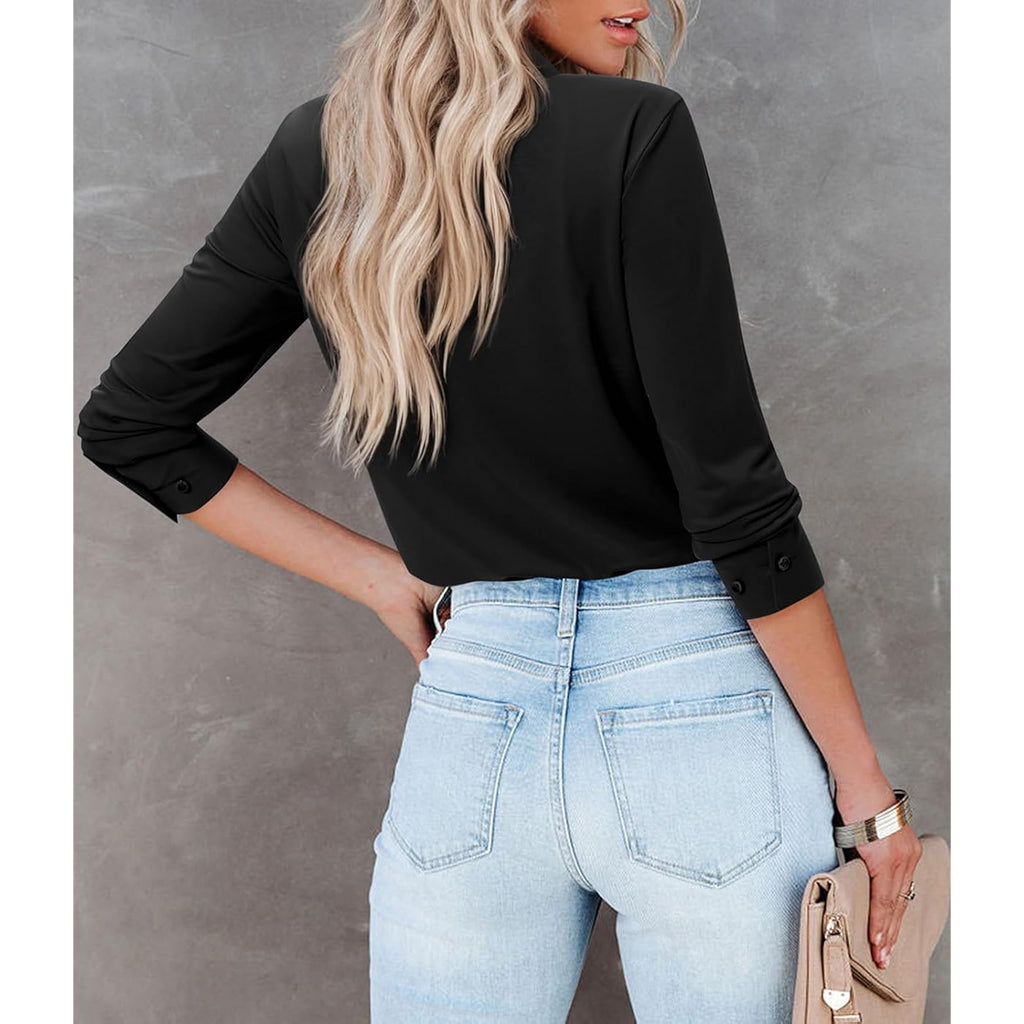 Button Down Shirts for Women Slim Fit Long Sleeve Stretch Dress Shirts Work Shirt Wrinkle Free Office Blouse Top