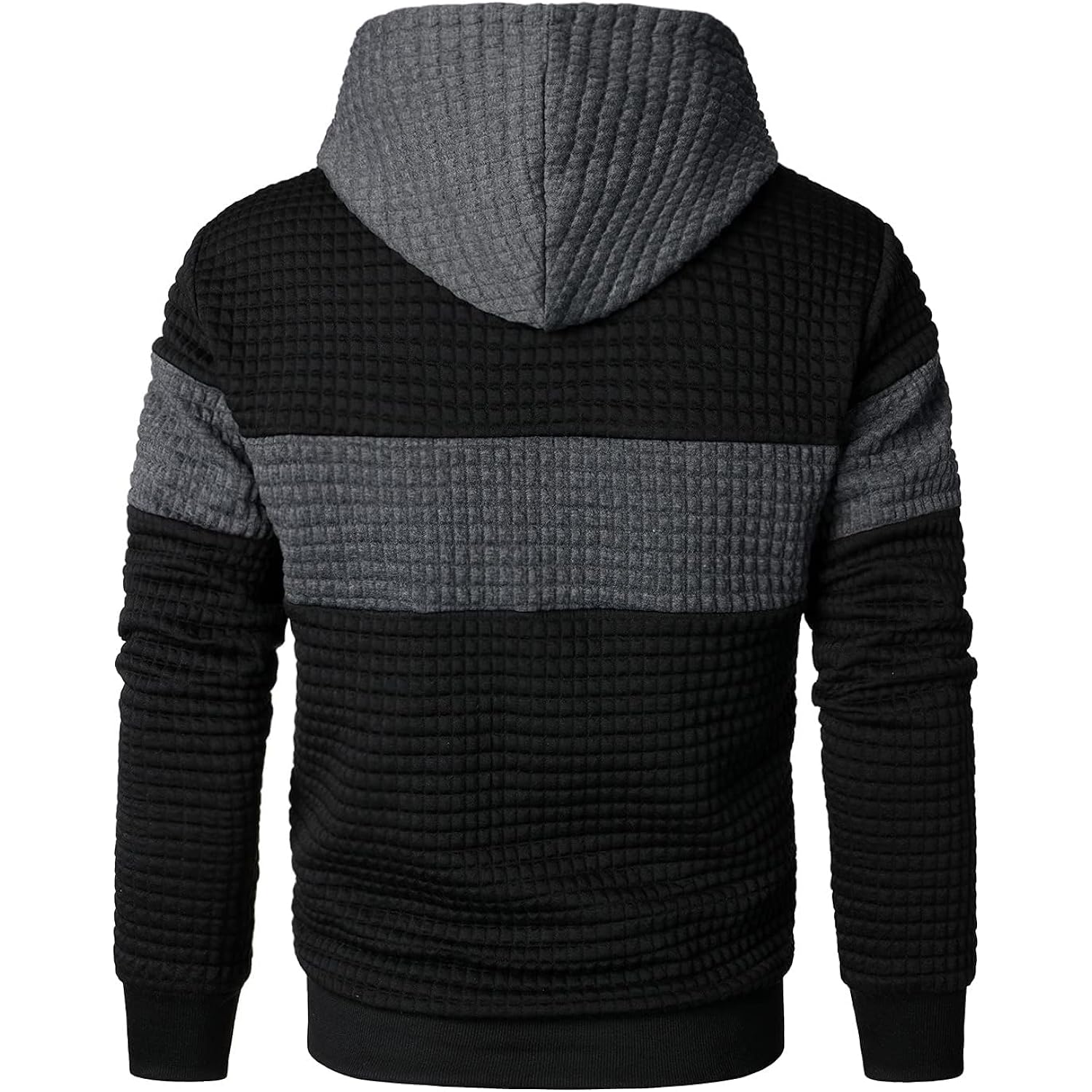 Qichic Men’S Sweatshirts Long Sleeve Pullover Patchwork Plaid Jacquard Hoodie Casual Drawstring Hoody Top