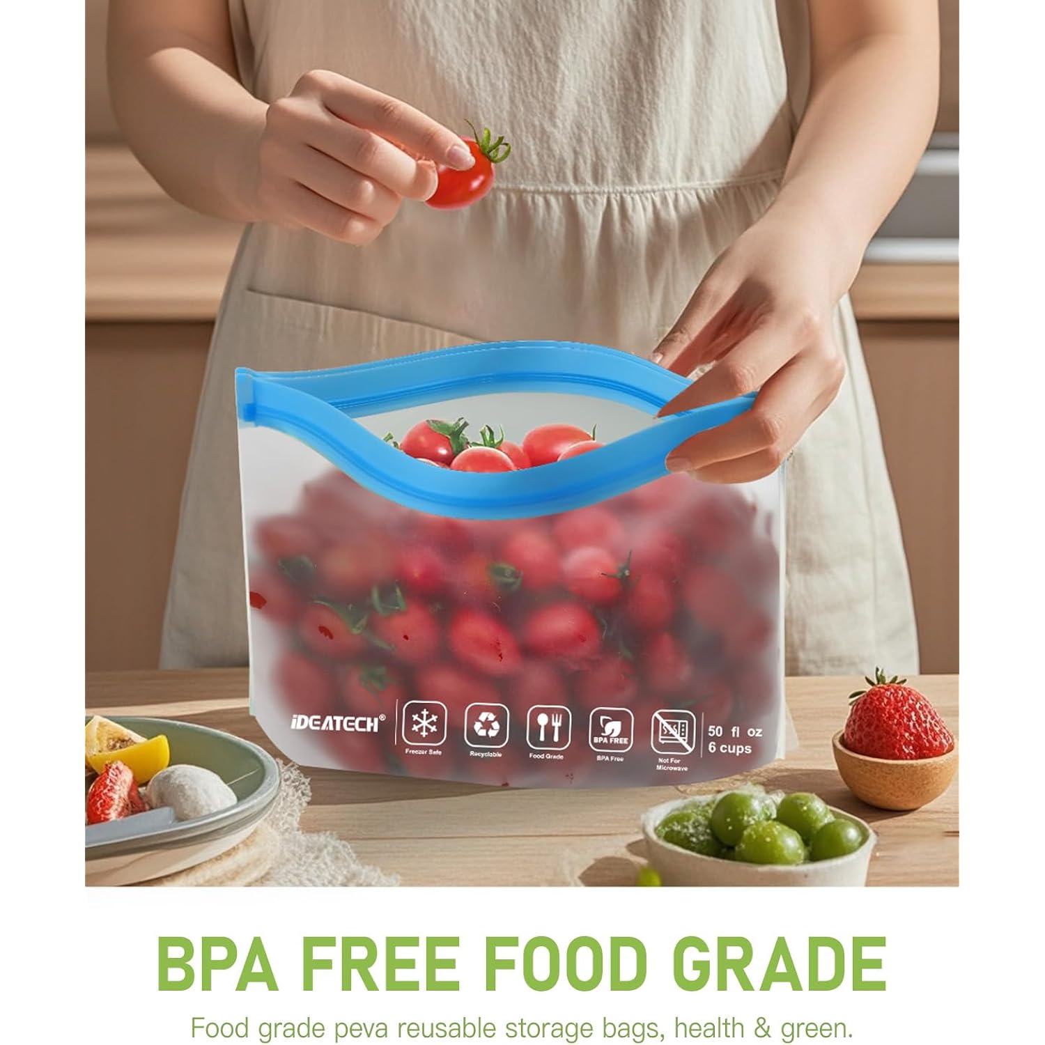 Ideatech 20Pack Reusable Bags Dishwasher Safe, Leakproof Reusable Freezer Bags, Bpa Free Healthy Food Storage Contaizers Sandwich Snack Baggies For Lunch Travel(8 Gallon 6 Quart 6 Snack,Colored)